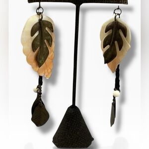 Leaf Design Double Dangle Earrings in Coral and Antiqued brass BUY 2 GET 1 FREE